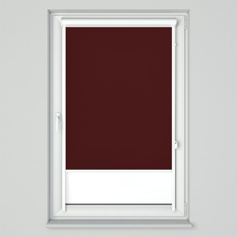 Roleta w kasecie przestrzennej z prowadnicami U z tkaniną zaciemniającą wiśniowa