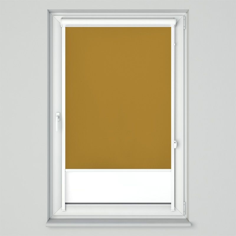 Roleta w kasecie przestrzennej z prowadnicami U z tkaniną zaciemniającą karmelowa