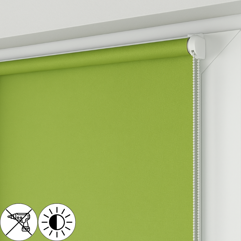 Roleta MINI z zieloną tkaniną rozpraszającą światło 