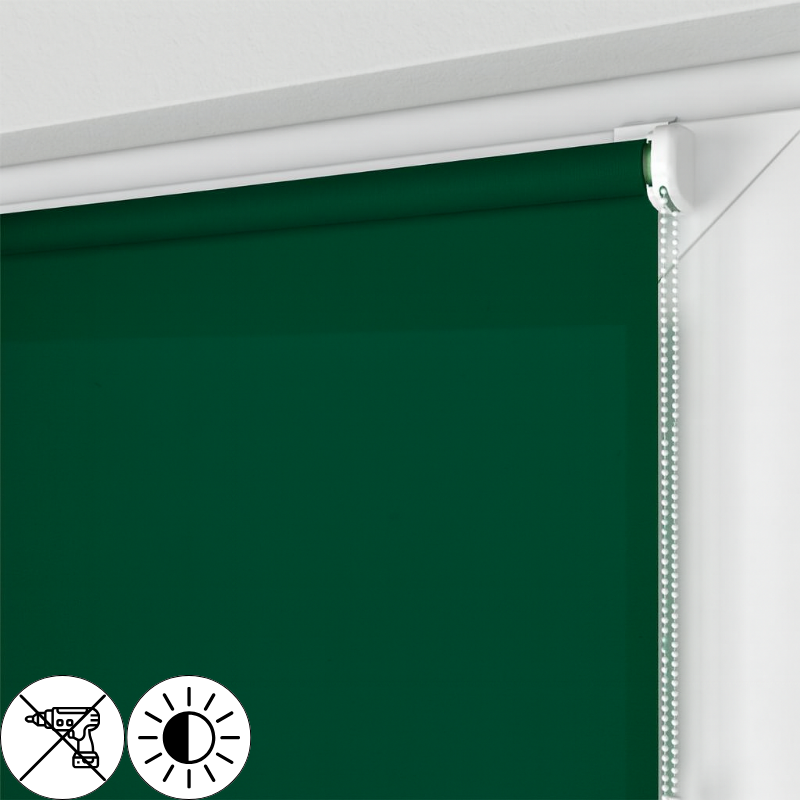Roleta MINI z ciemnozieloną tkaniną rozpraszającą światło 