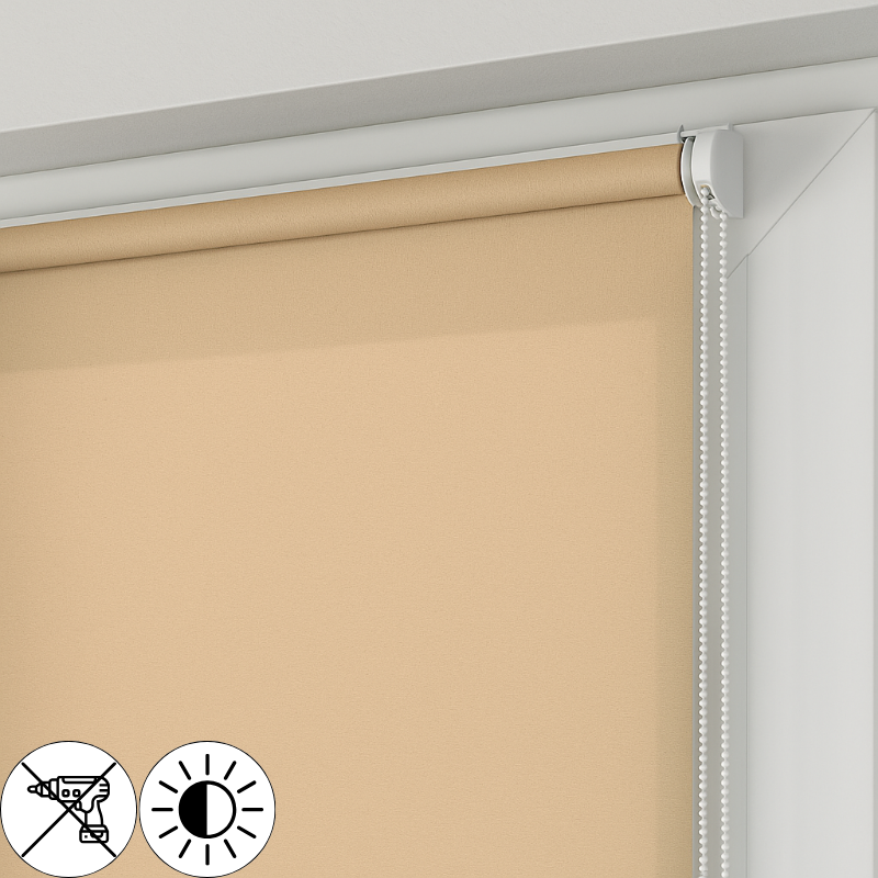 Roleta MINI z beżową tkaniną rozpraszającą światło 