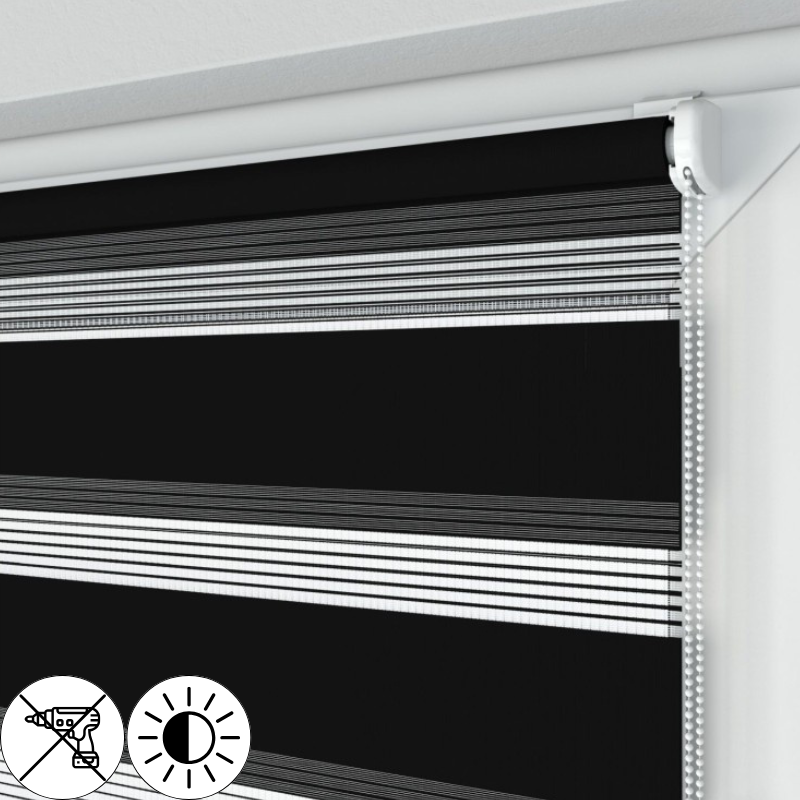 Roleta Mini Dzień i Noc, Czarna, Na wymiar, Bezinwazyjna