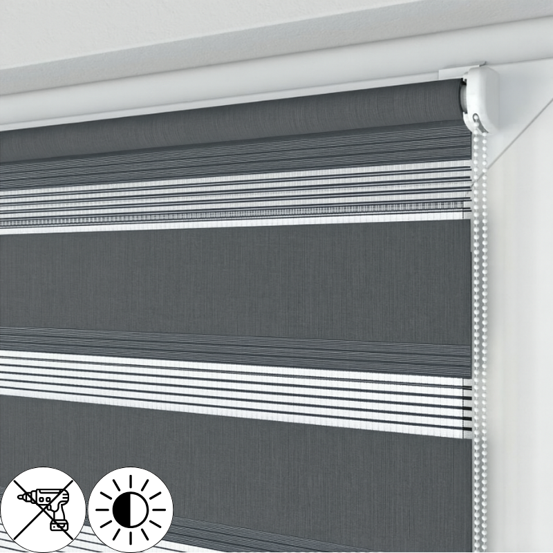 Grafitowa Roleta Mini Dzień i Noc, Czarna, Na wymiar, Bezinwazyjna