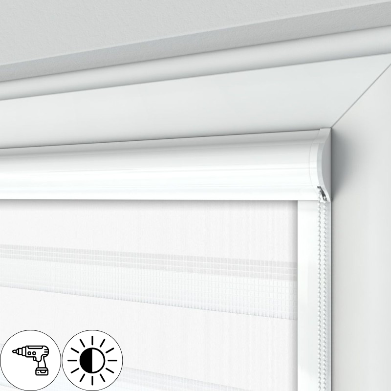 Roleta dzień noc w kasecie płaskiej z prowadnicami, Biała, na wymiar