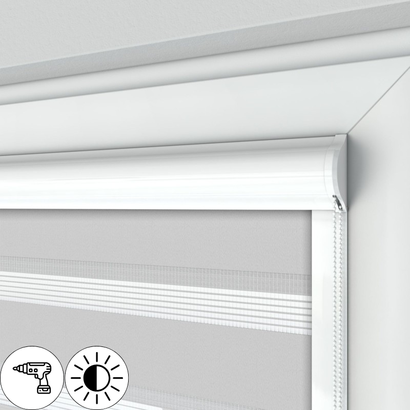 Roleta dzień noc w kasecie płaskiej z prowadnicami, szara, na wymiar