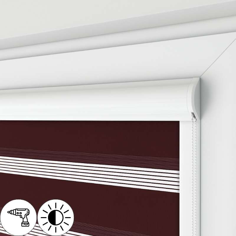 Roleta dzień noc w kasecie płaskiej z prowadnicami, śliwkowa, na wymiar