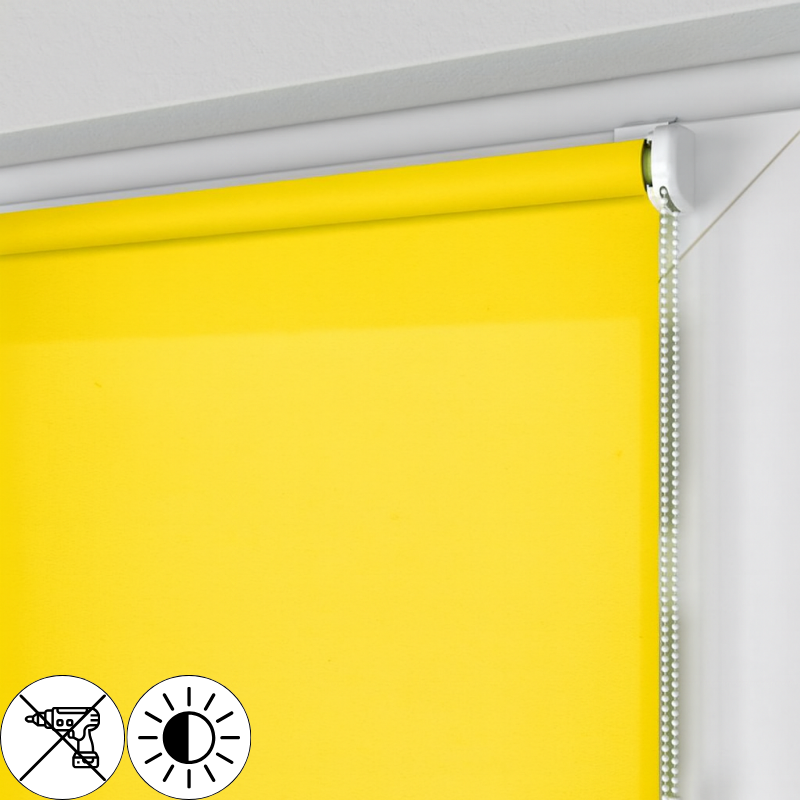 bezinwazyjna roleta MINI z żółtą tkaniną rozpraszającą światło
