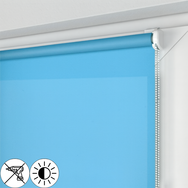 Roleta MINI z niebieską tkaniną rozpraszającą światło