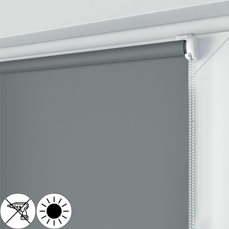 Roleta MINI z szarą tkaniną zaciemniającą